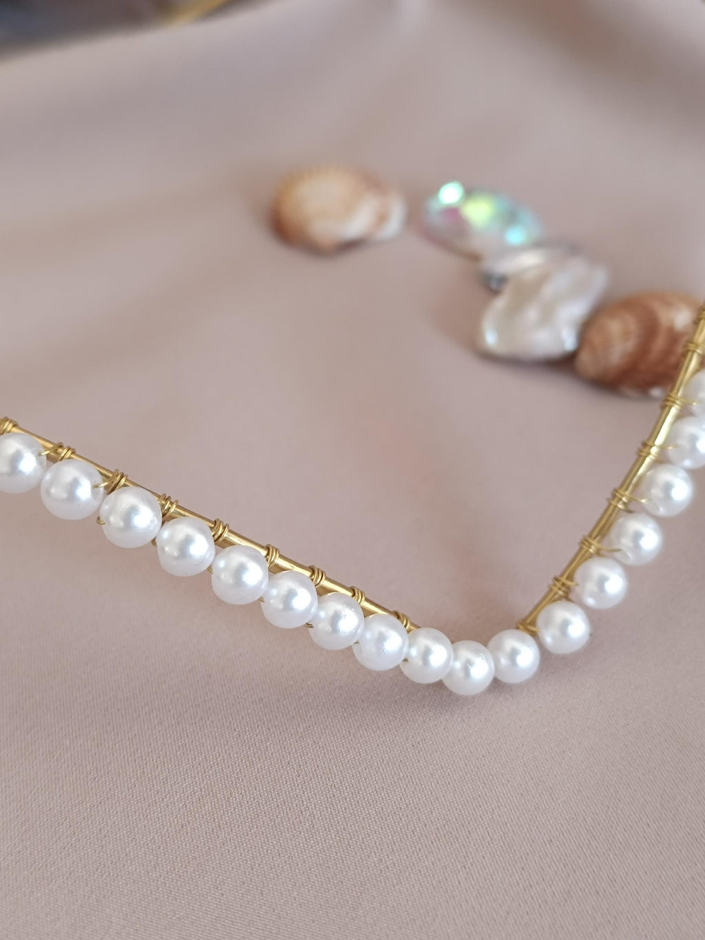Minimalist Brass Bridal Tiara with Pearls