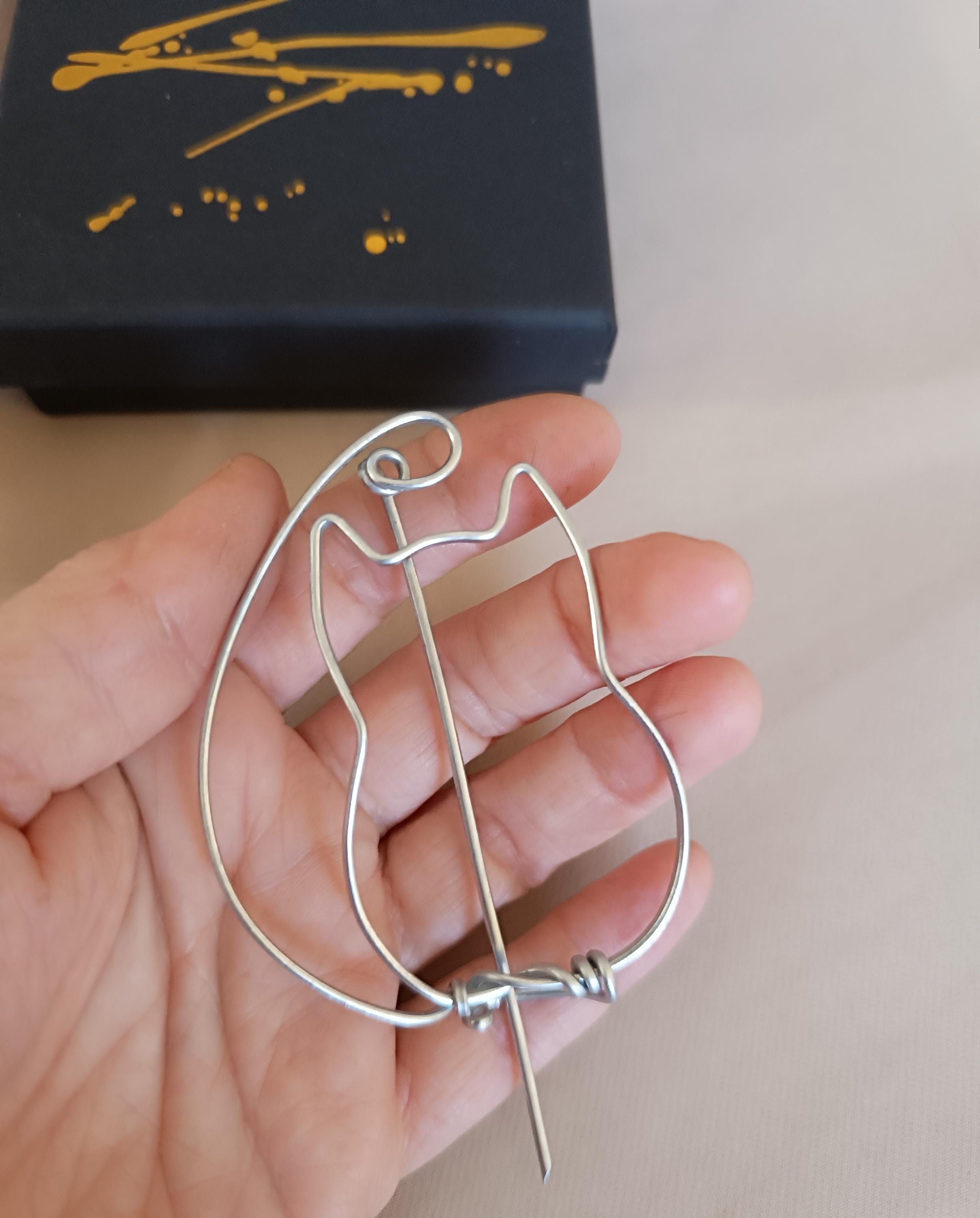 Minimalist Steel Cat Brooch