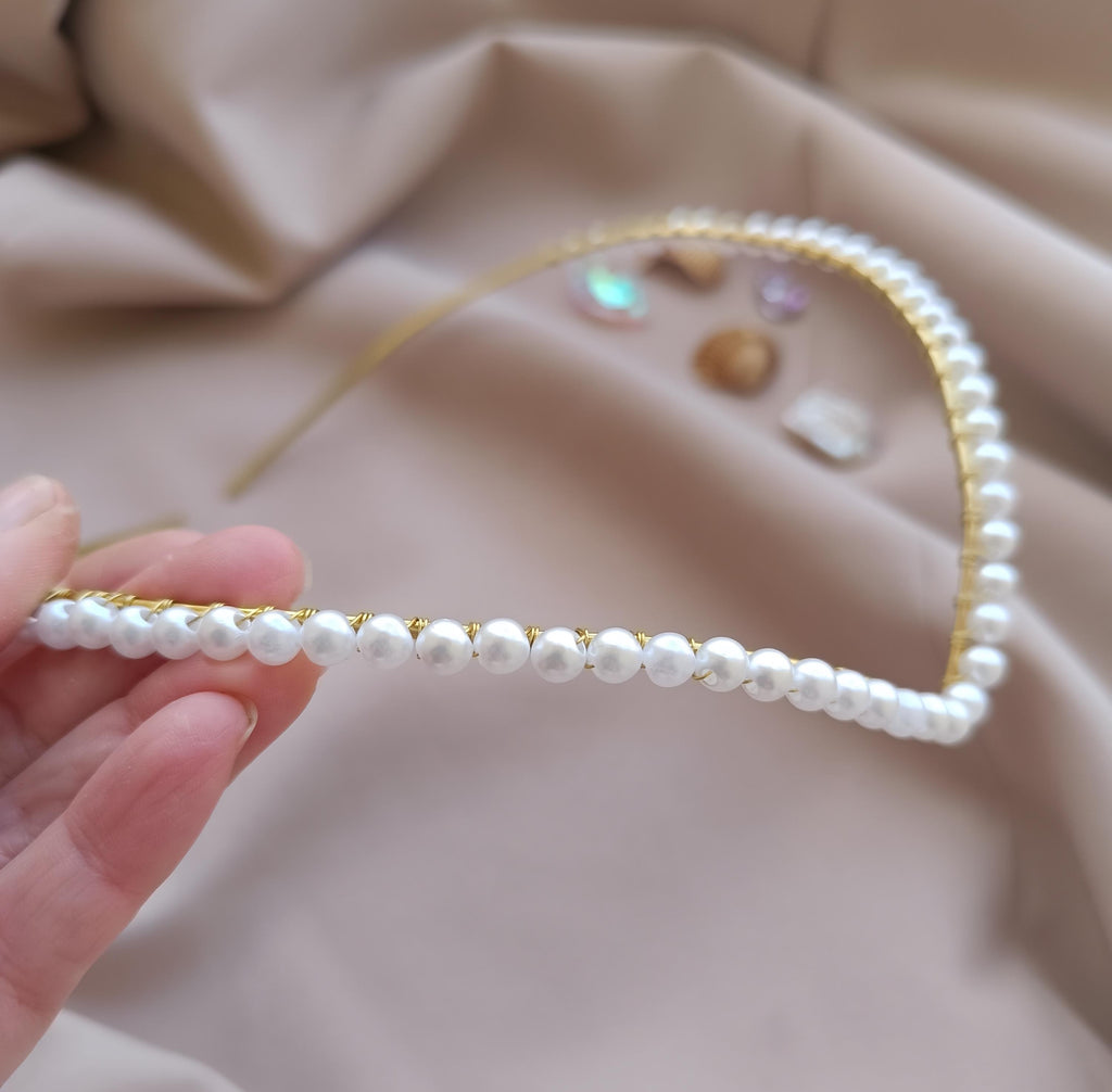 Minimalist Brass Bridal Tiara with Pearls