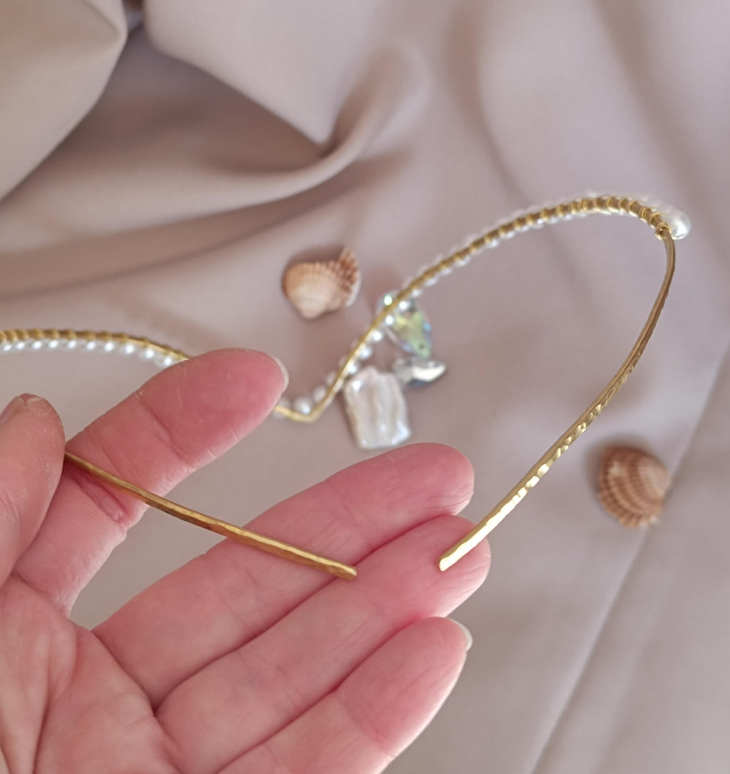 Minimalist Brass Bridal Tiara with Pearls
