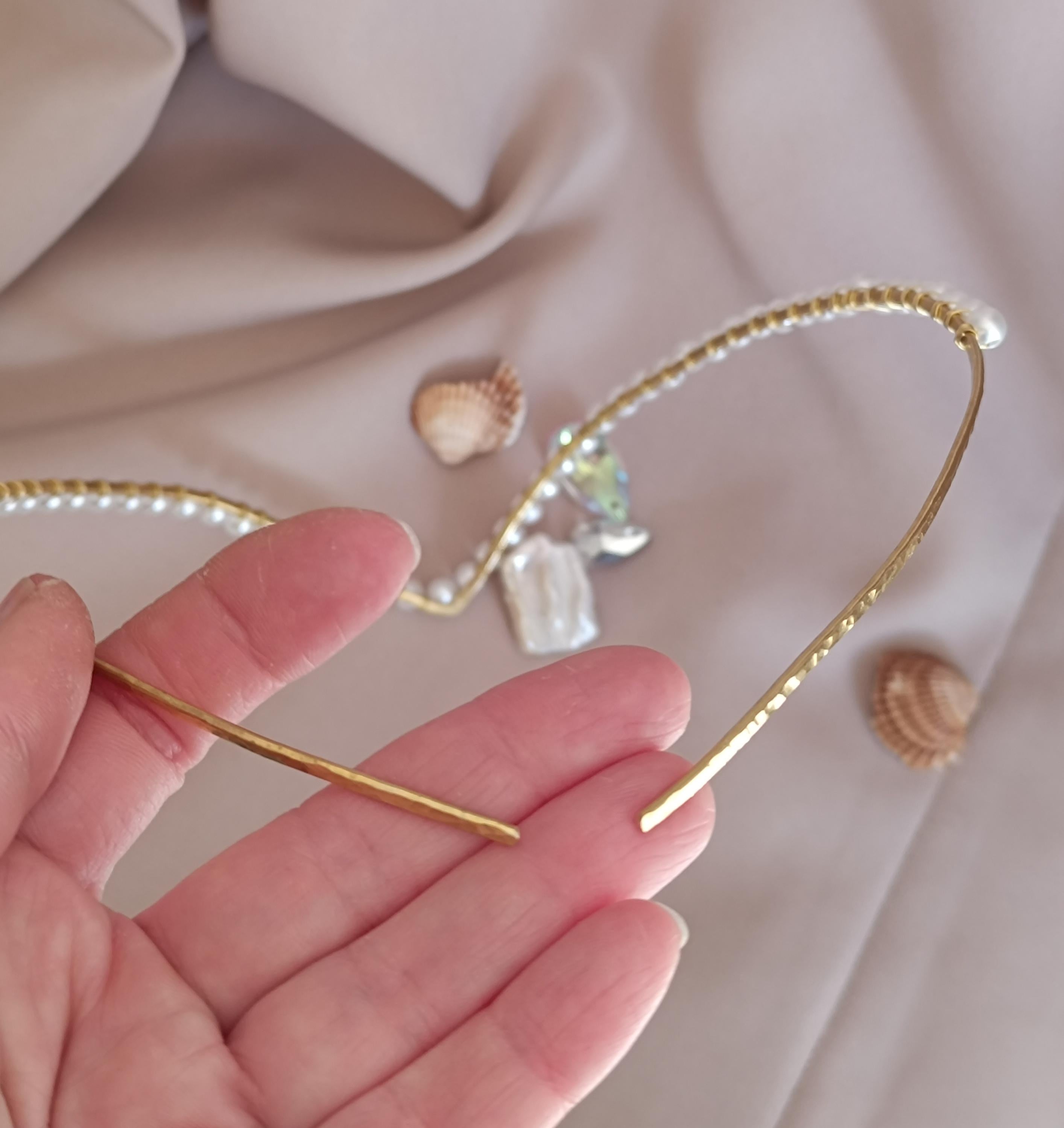 Minimalist Brass Bridal Tiara with Pearls