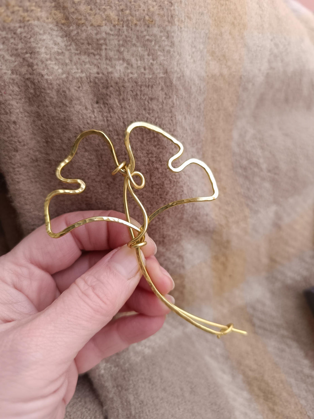 Minimalist Brass Ginkgo Leaf Brooch