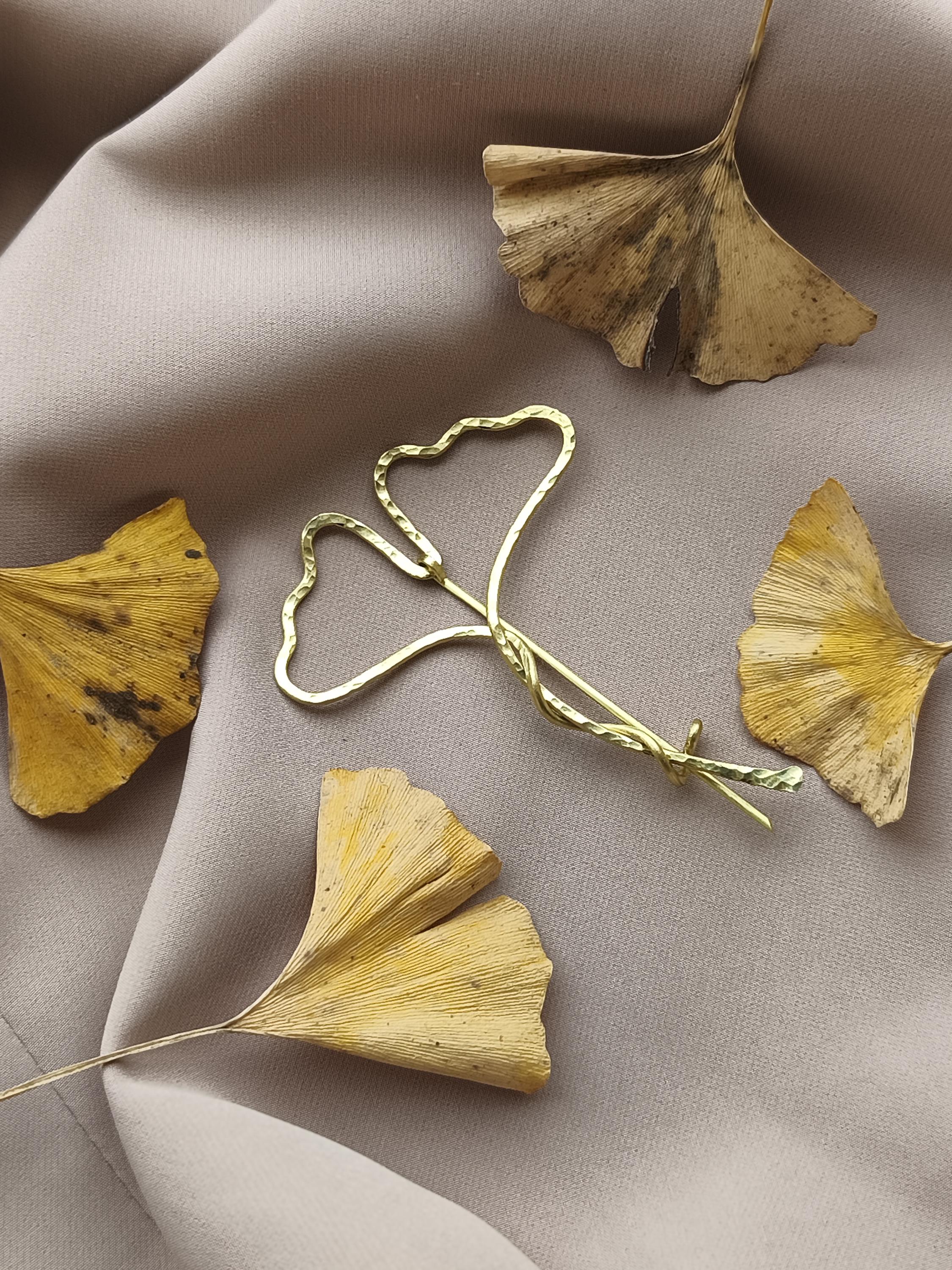 Handmade Brass Ginkgo Leaf Brooch