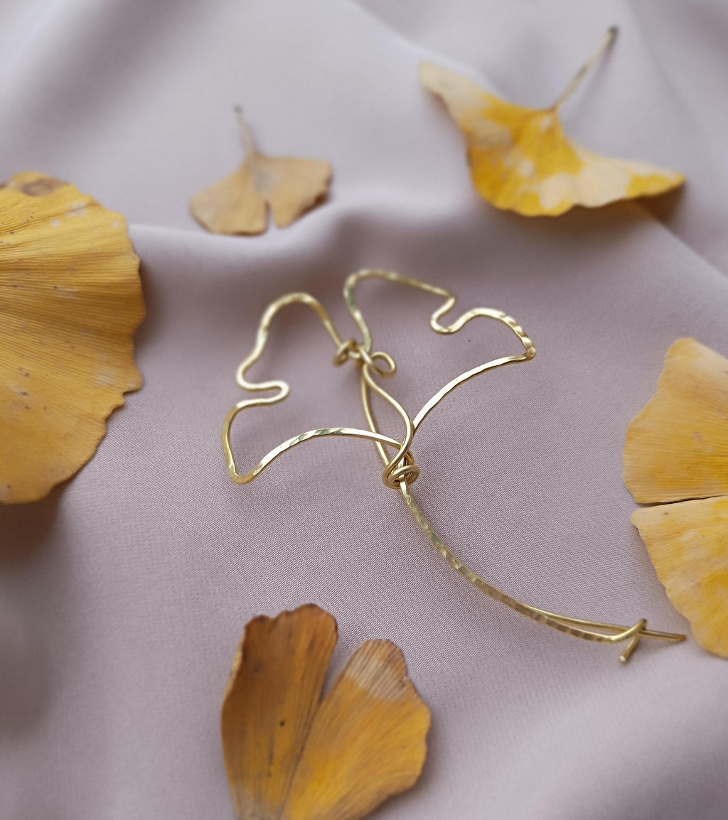 Minimalist Brass Ginkgo Leaf Brooch