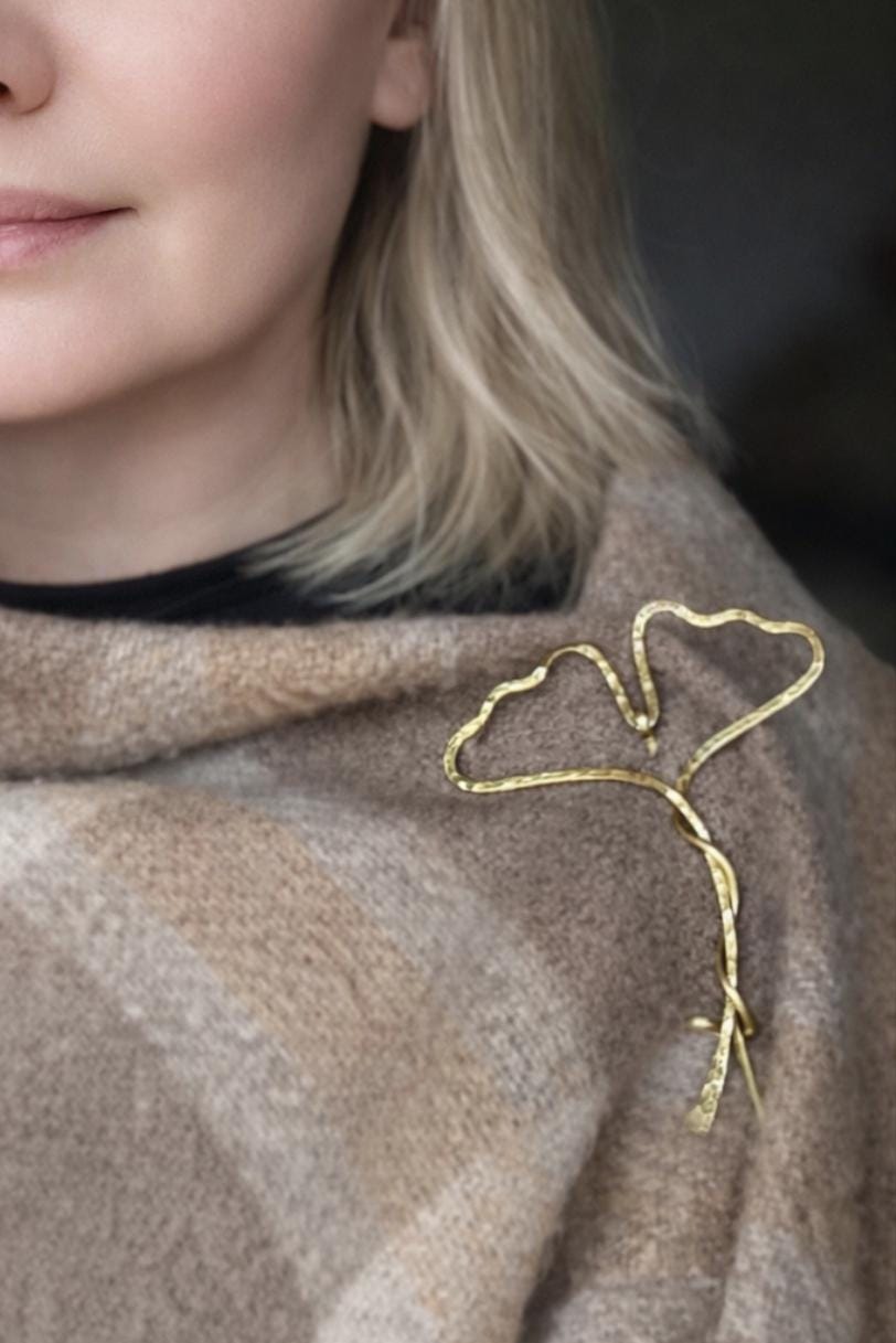 Handmade Brass Ginkgo Leaf Brooch
