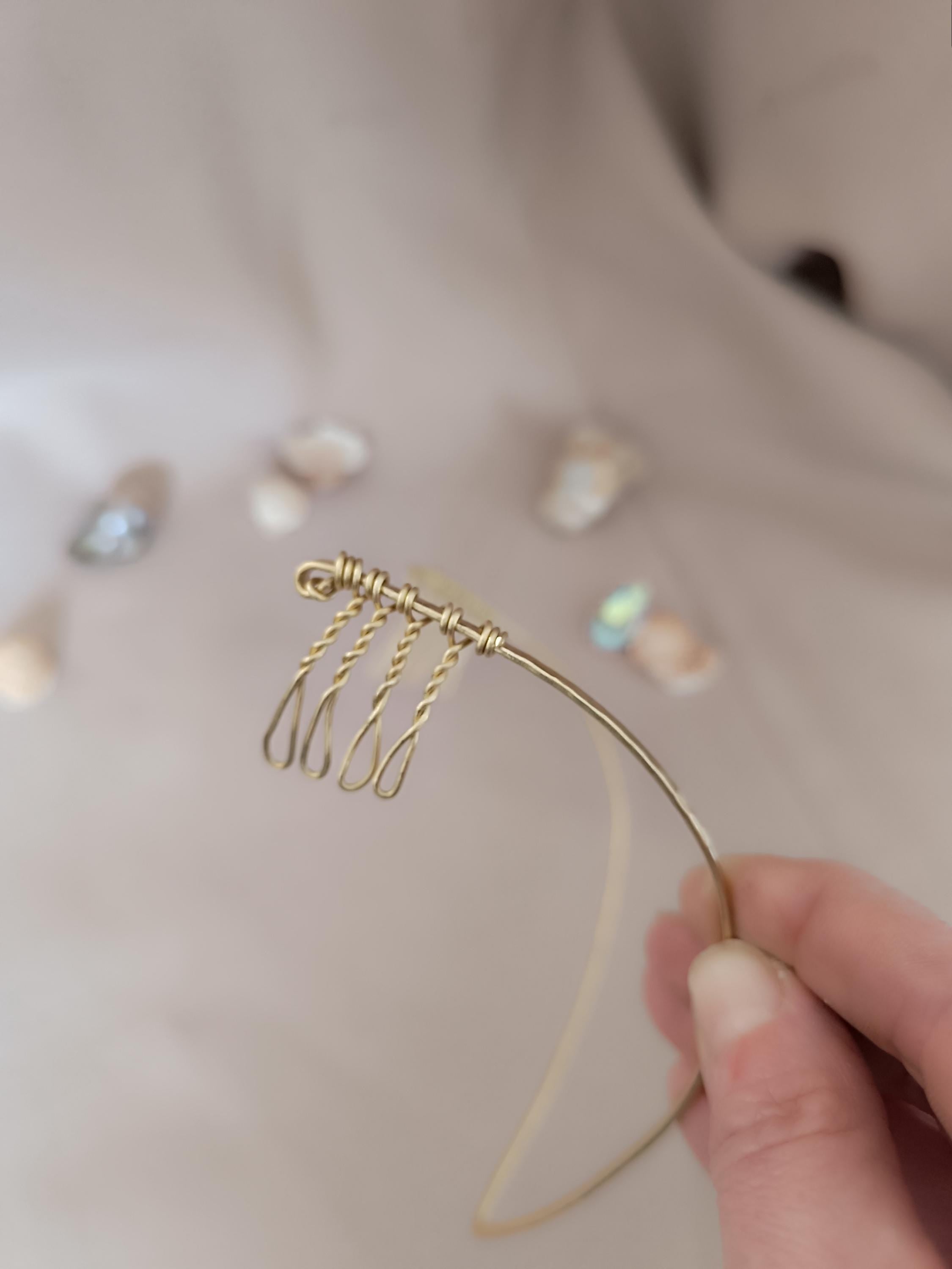 Minimalist Reverse Tiara in Hammered Brass