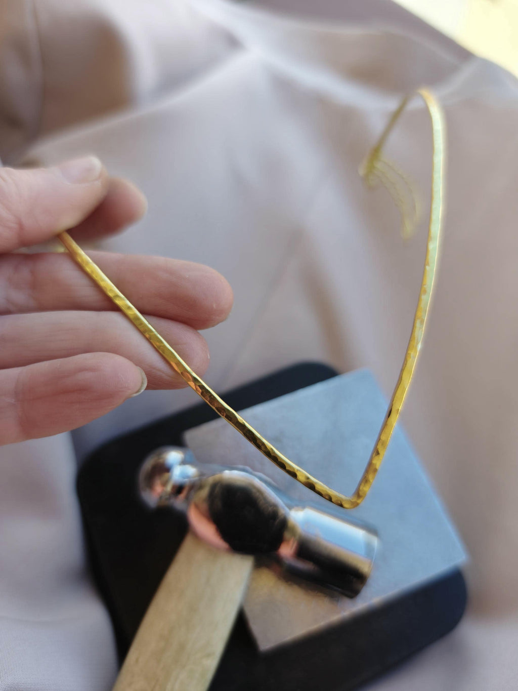 Minimalist Reverse Tiara in Hammered Brass