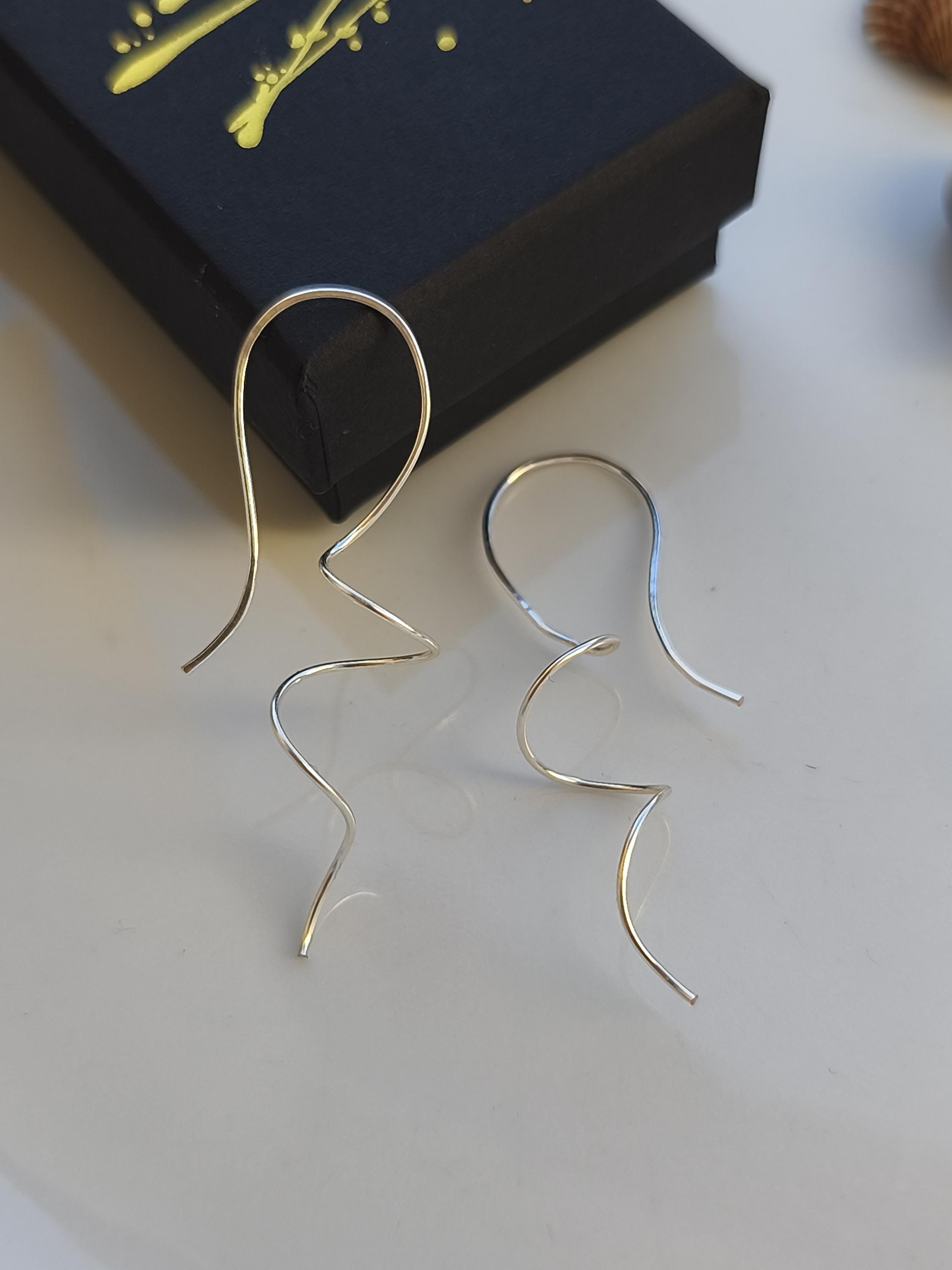 Silver Spiral Earrings Long