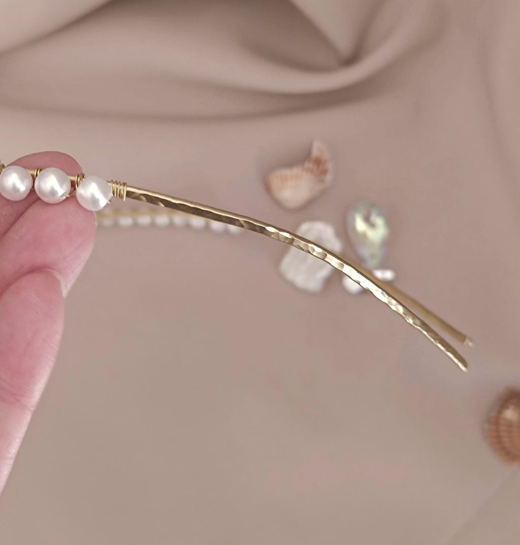 Minimalist Brass Bridal Tiara with Pearls