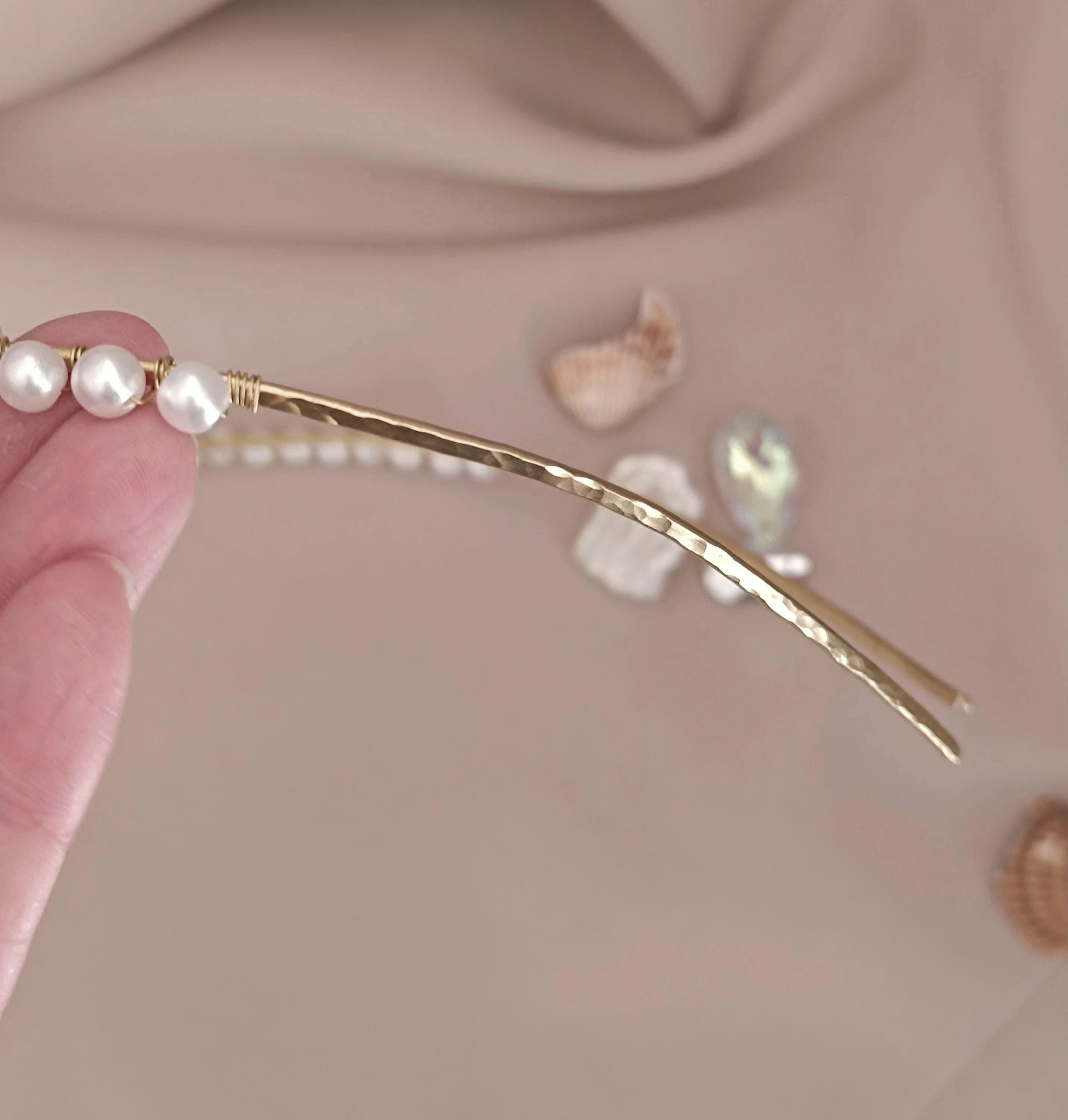 Minimalist Brass Bridal Tiara with Pearls