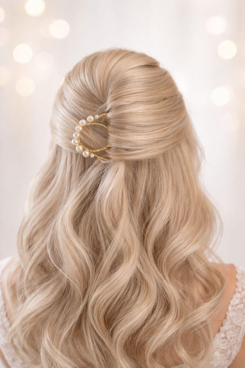 Hand-forged brass and freshwater pearl hair comb