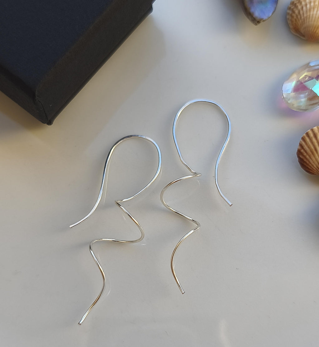 Silver Spiral Earrings Long