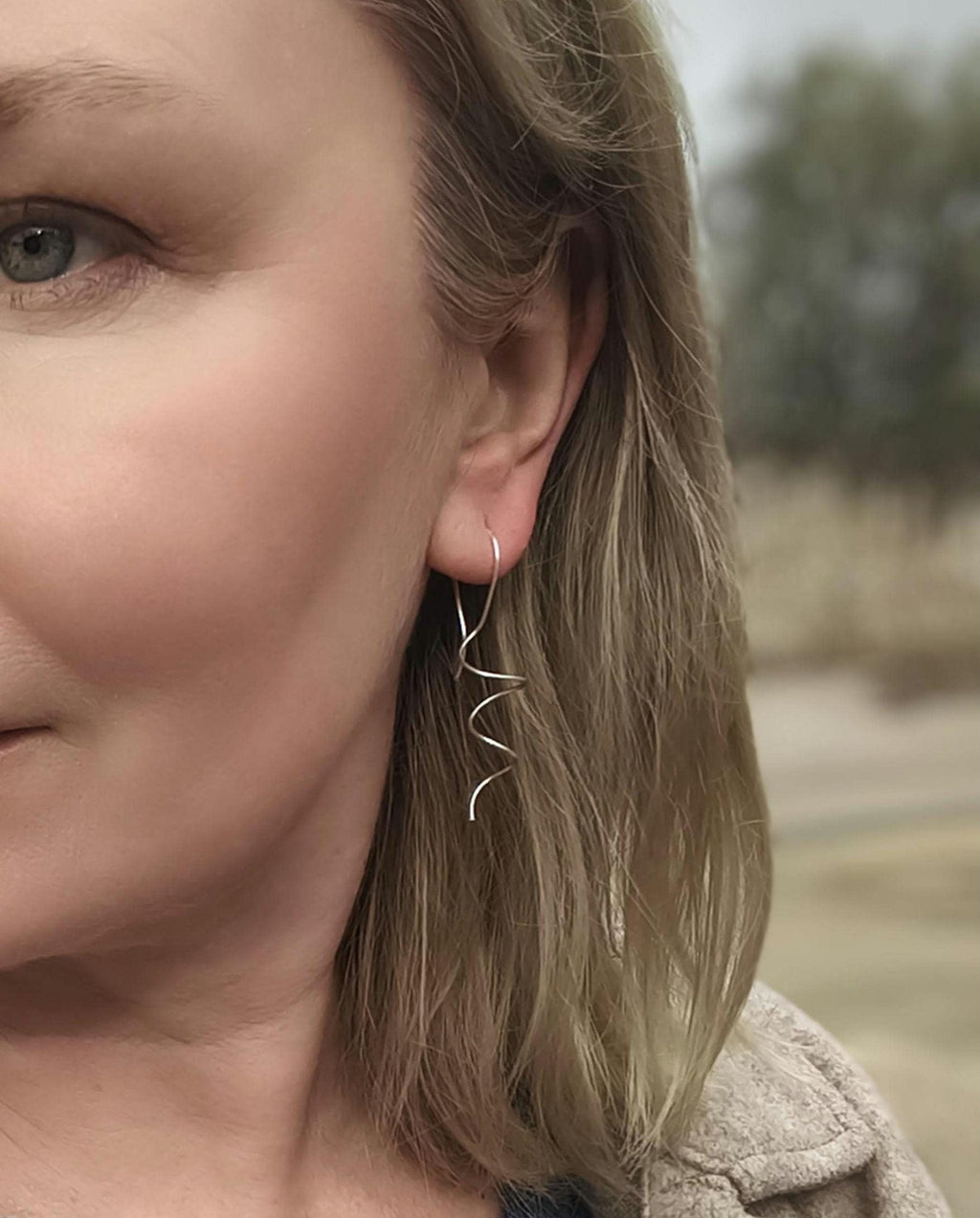 Silver Spiral Earrings Long