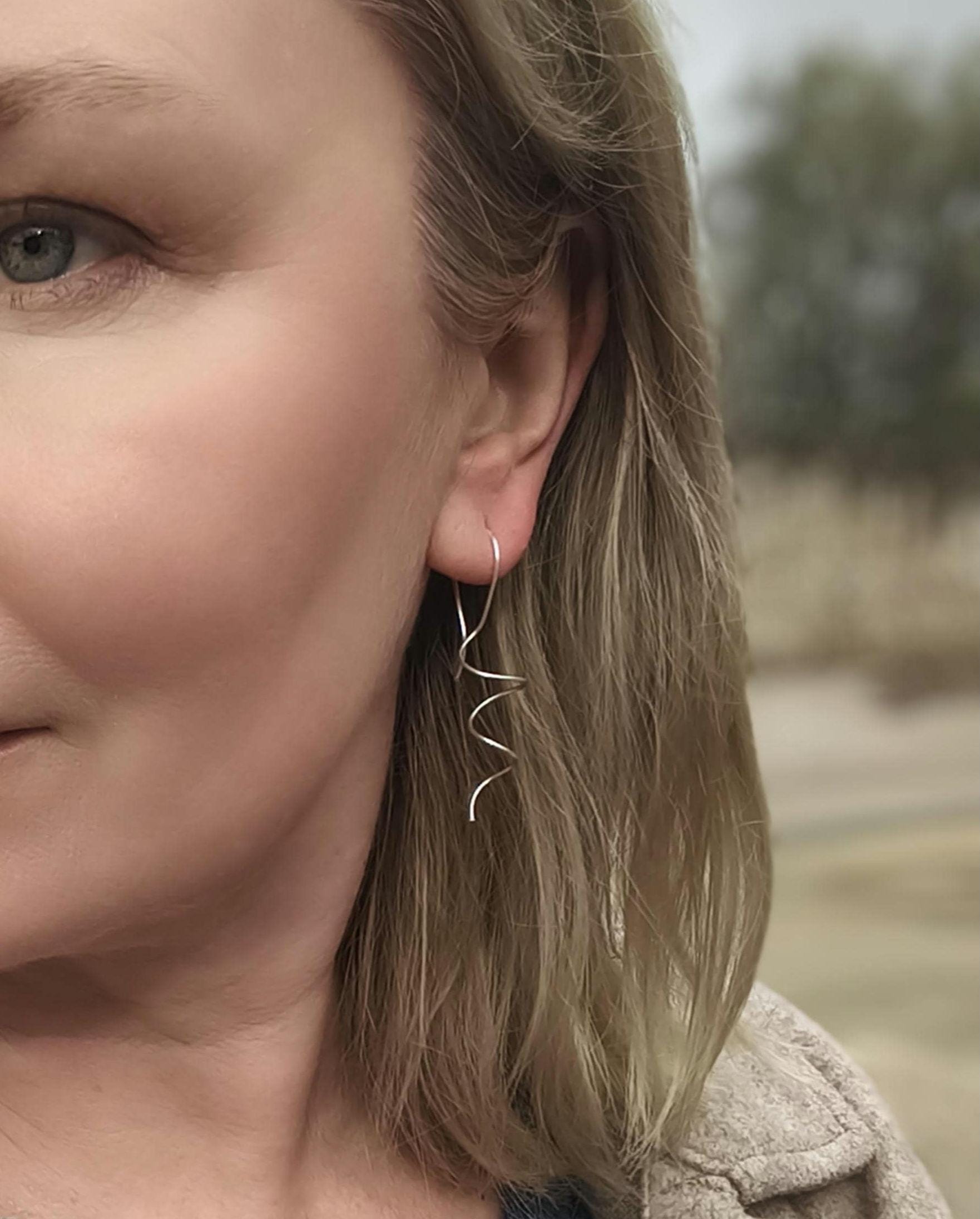 Silver Spiral Earrings Long