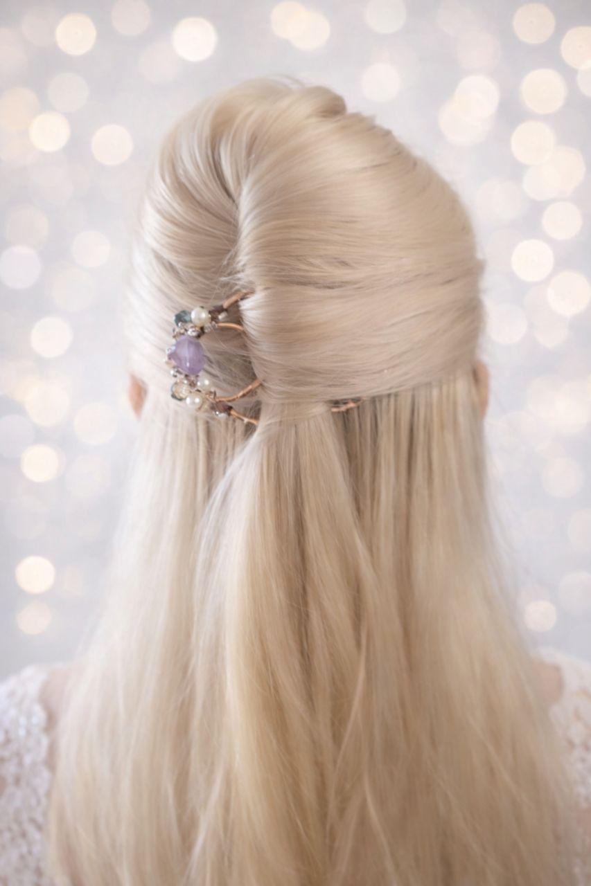 Hand-forged copper hair comb with amethyst, pearls and crystals