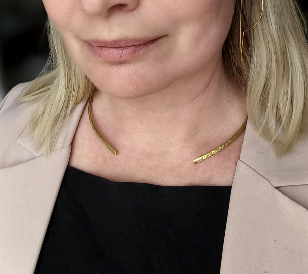 Sculptural Brass Choker Necklace
