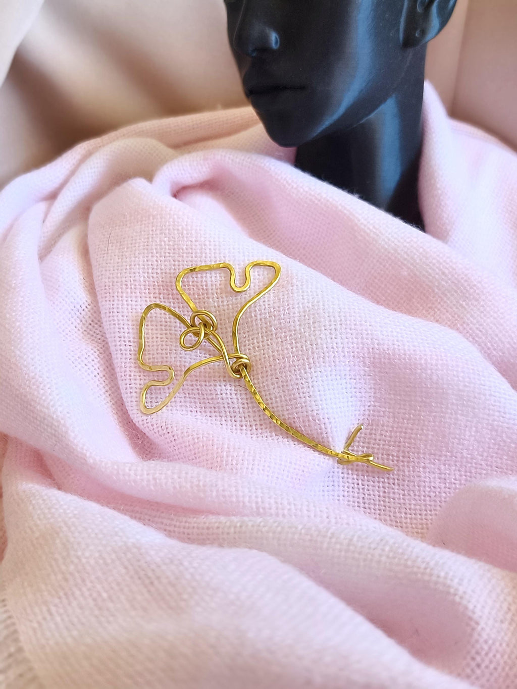 Minimalist Brass Ginkgo Leaf Brooch