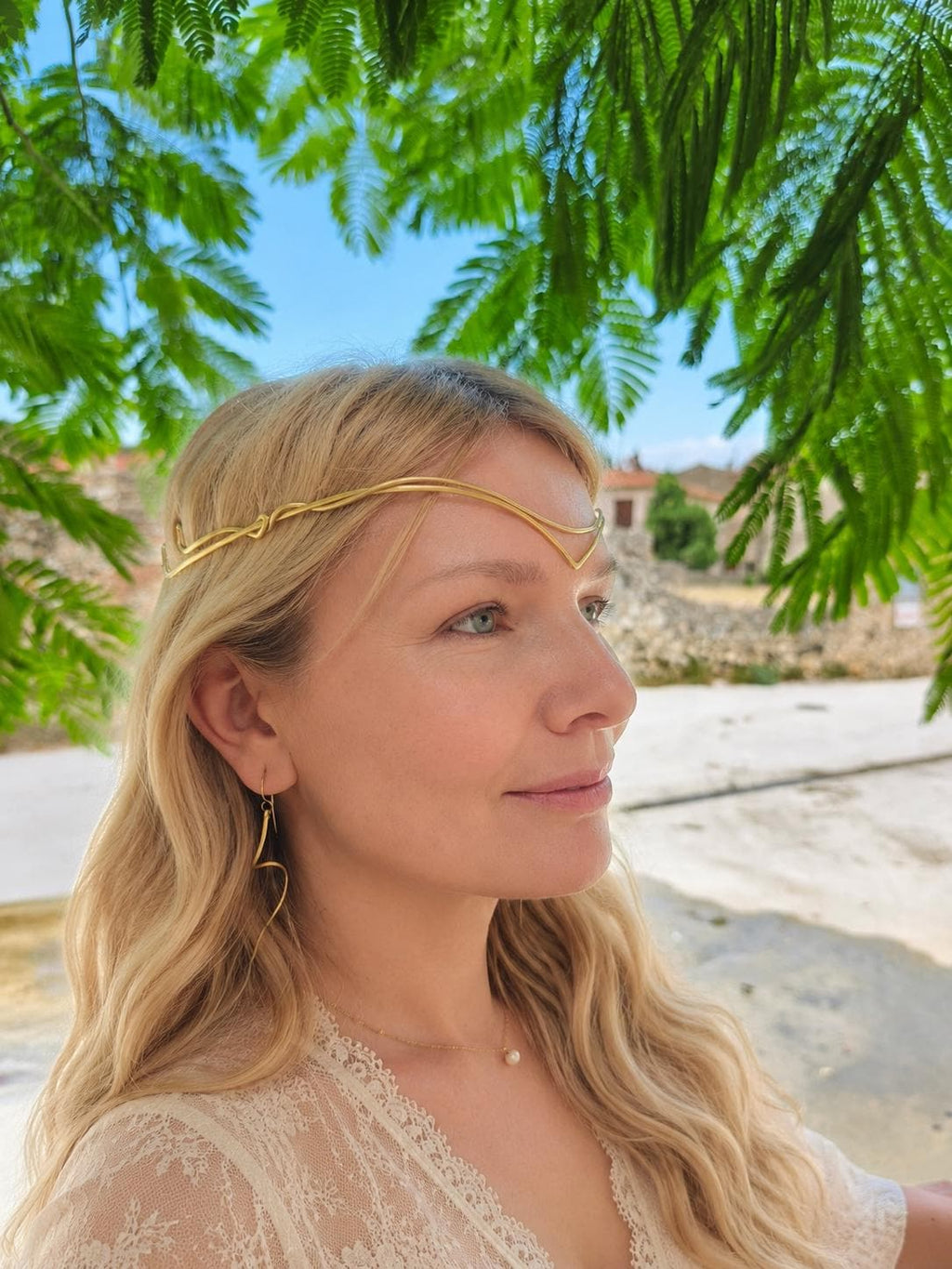 Elven Brass Tiara with Adjustable Crystal Chain