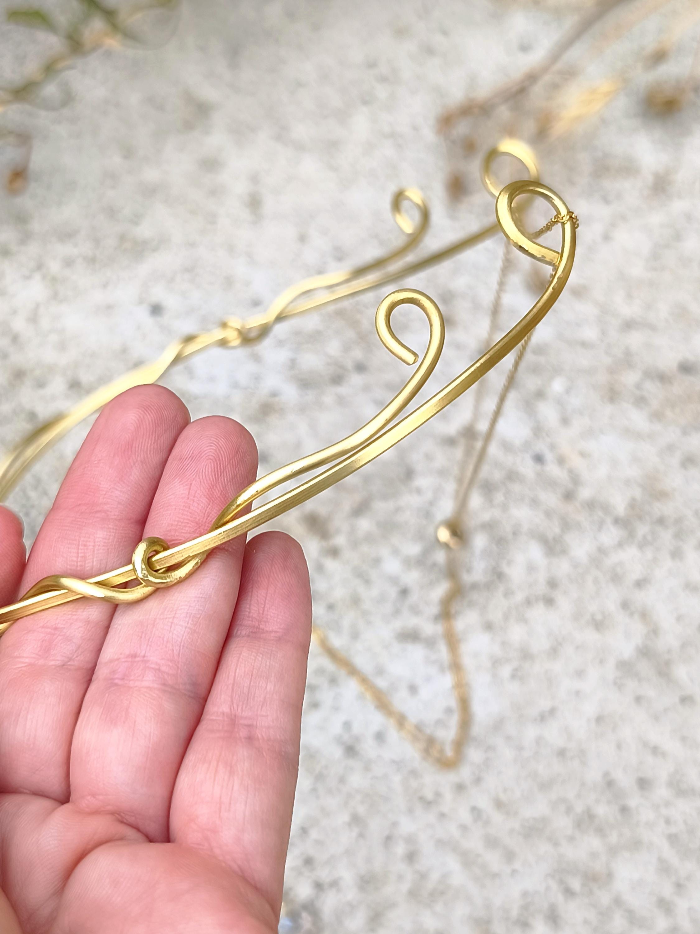 Elven Brass Tiara with Adjustable Crystal Chain