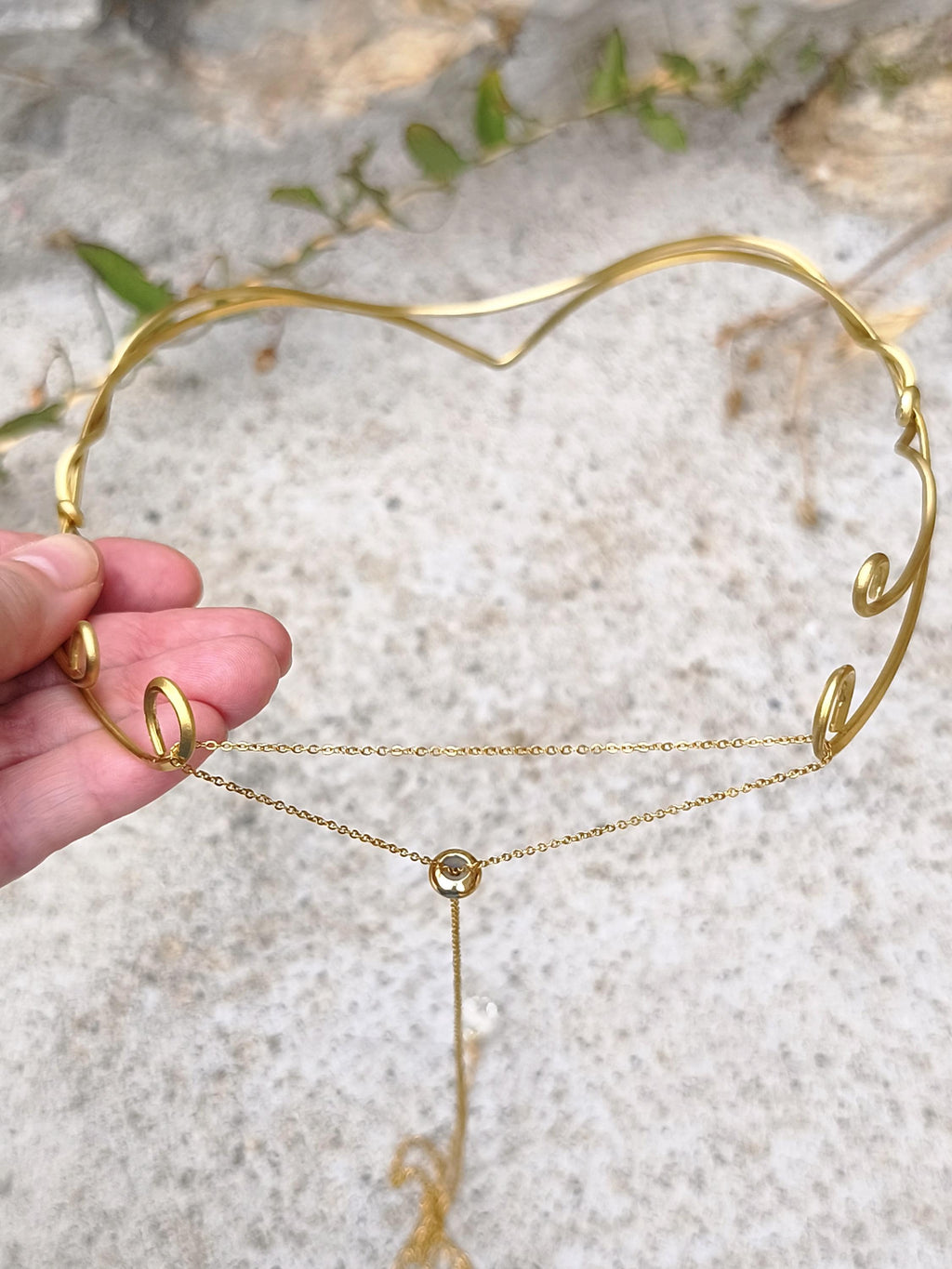 Elven Brass Tiara with Adjustable Crystal Chain